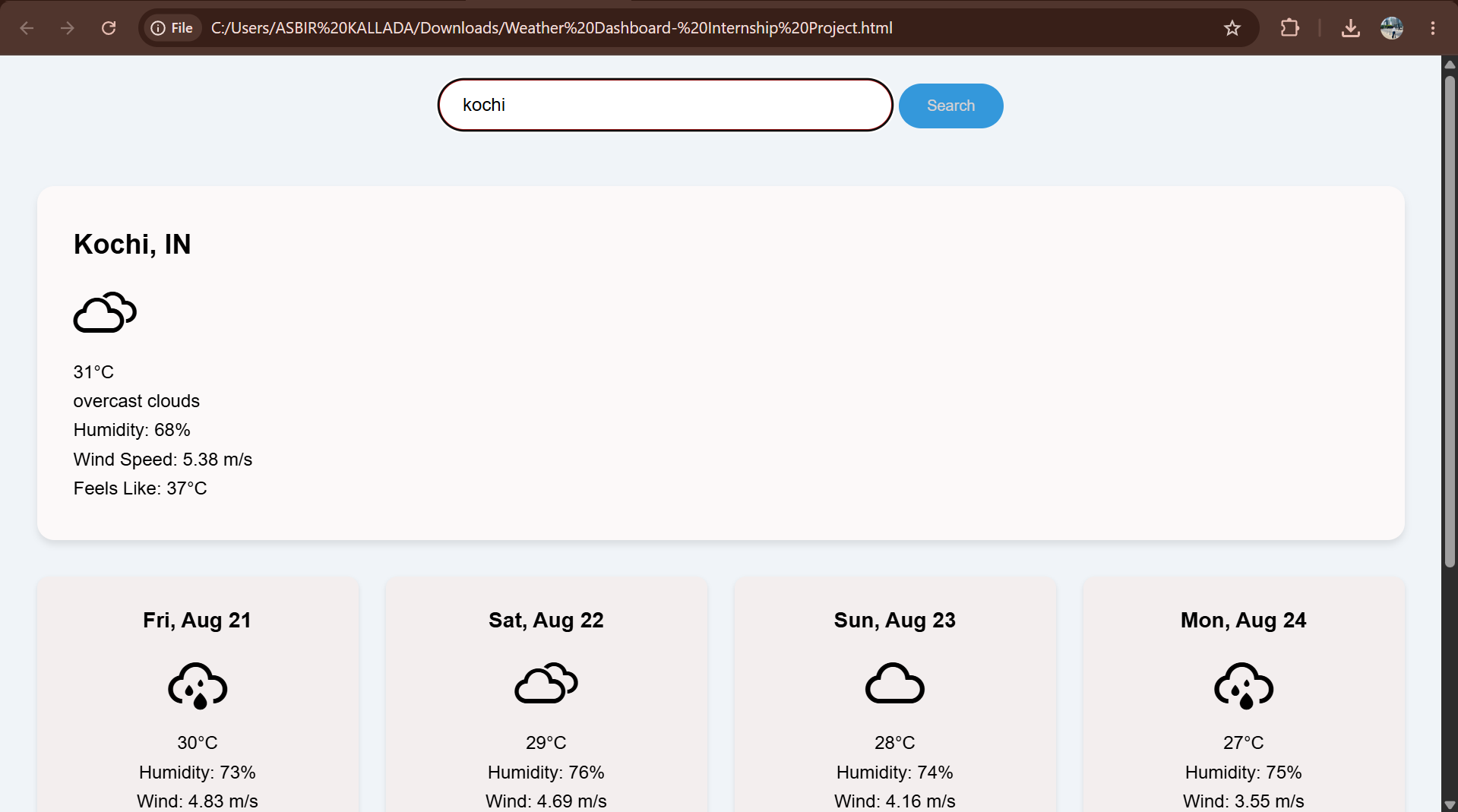 Weather dashboard preview
